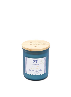 Coastal Glass Candle Sea Blue in Lush Palms from Paddywax
