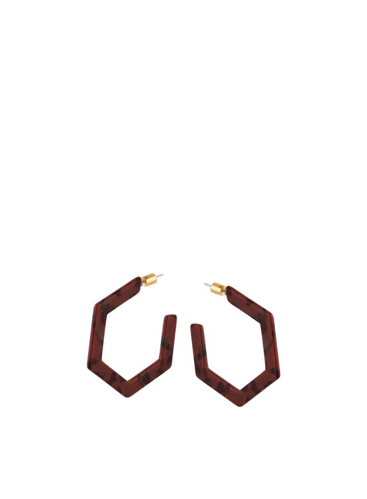 Oleandre Resin Hexagon Statements Hoops in Cacao Black from Big Metal