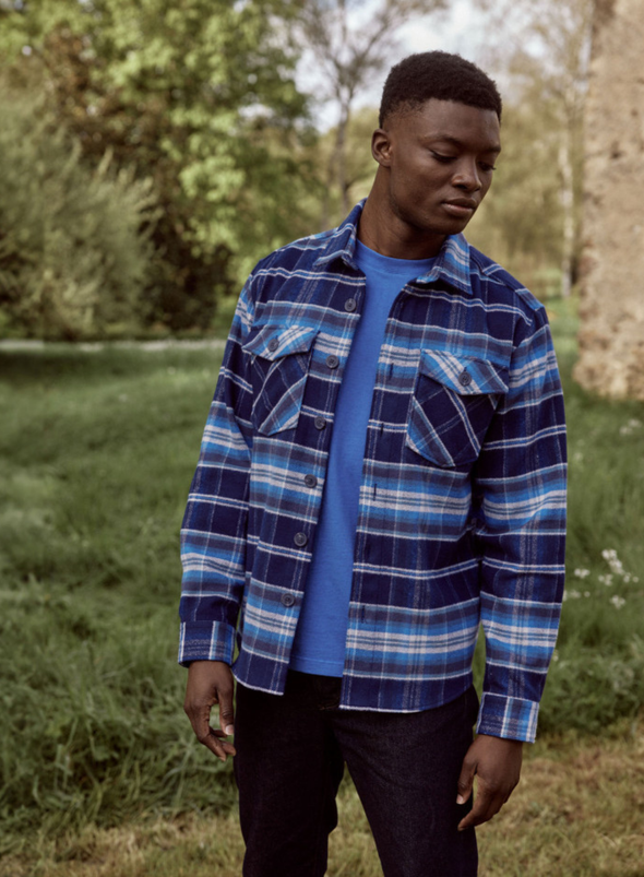 Flavigny Cotton Shirt in Navy & Dark Blue from Faguo