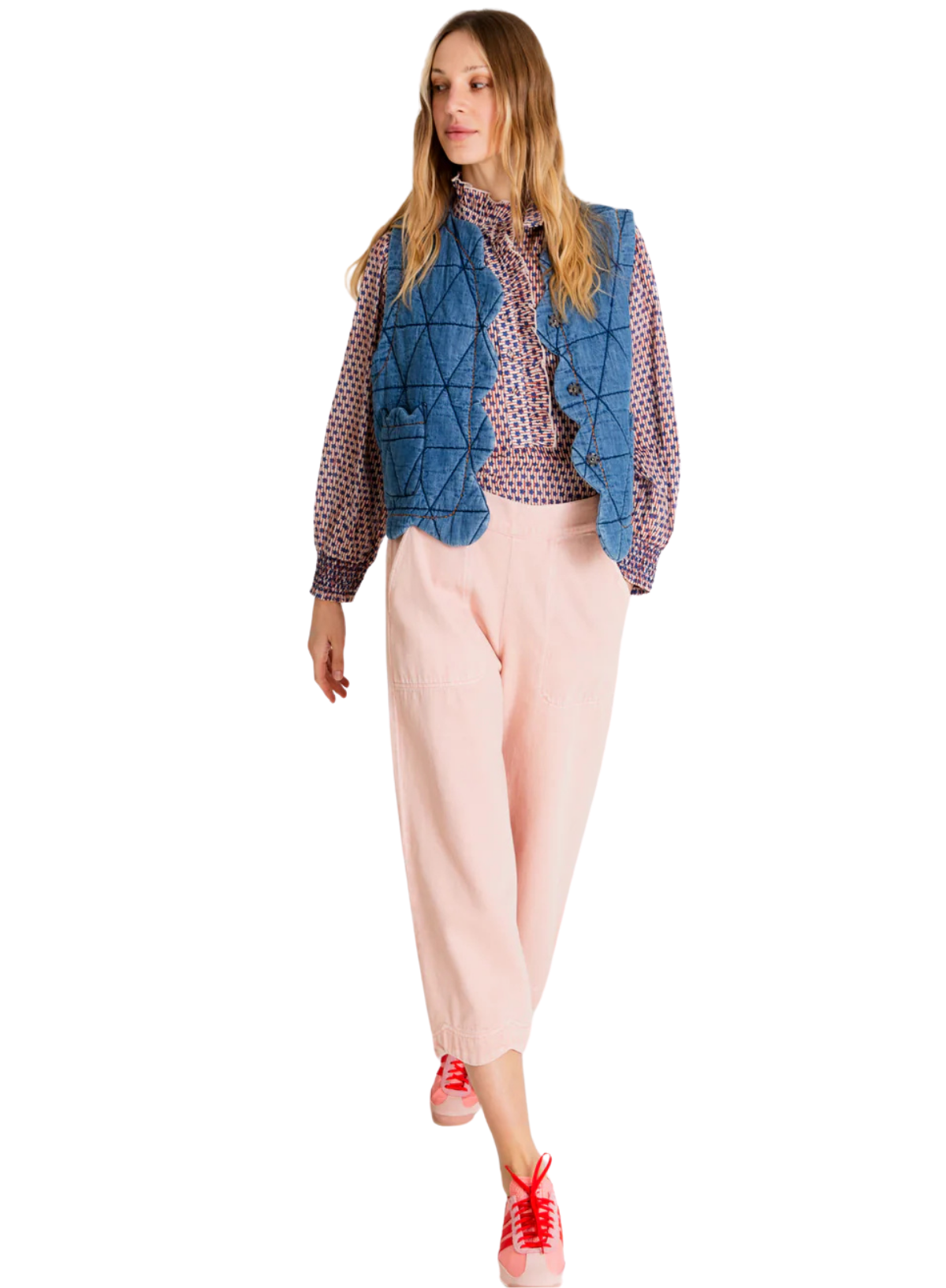 Estelle Scallop Edge Gilet in Mid Wash Denim from Bonté