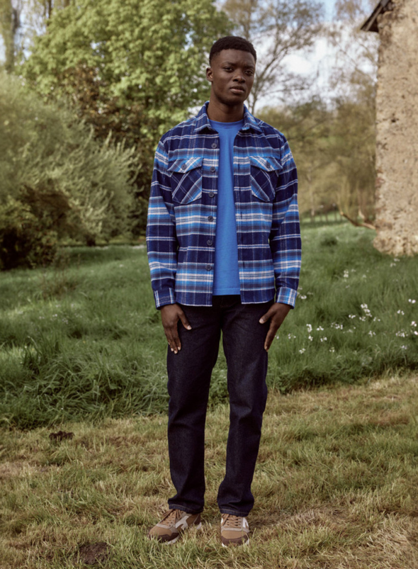 Flavigny Cotton Shirt in Navy & Dark Blue from Faguo
