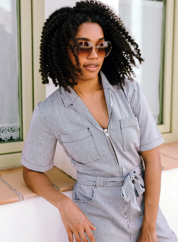 Meredith Boilersuit in Monochrome Stripe from Sugarhill