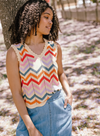 Rosy V-Neck Knit Vest in Cream, Rainbow Chevron Stripes from Sugarhill