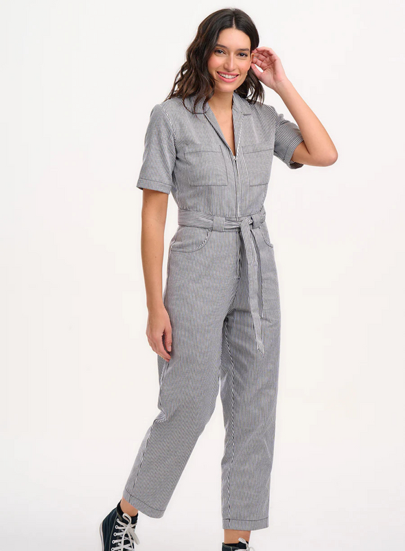Meredith Boilersuit in Monochrome Stripe from Sugarhill