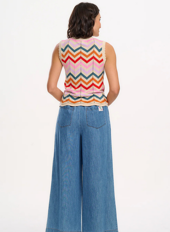 Rosy V-Neck Knit Vest in Cream, Rainbow Chevron Stripes from Sugarhill