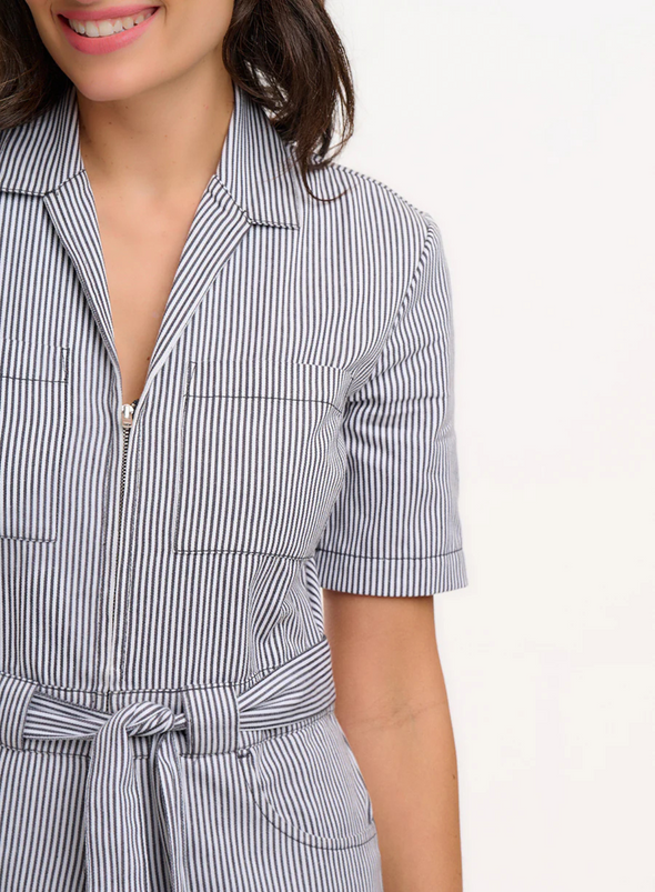 Meredith Boilersuit in Monochrome Stripe from Sugarhill