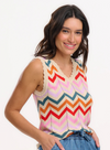 Rosy V-Neck Knit Vest in Cream, Rainbow Chevron Stripes from Sugarhill