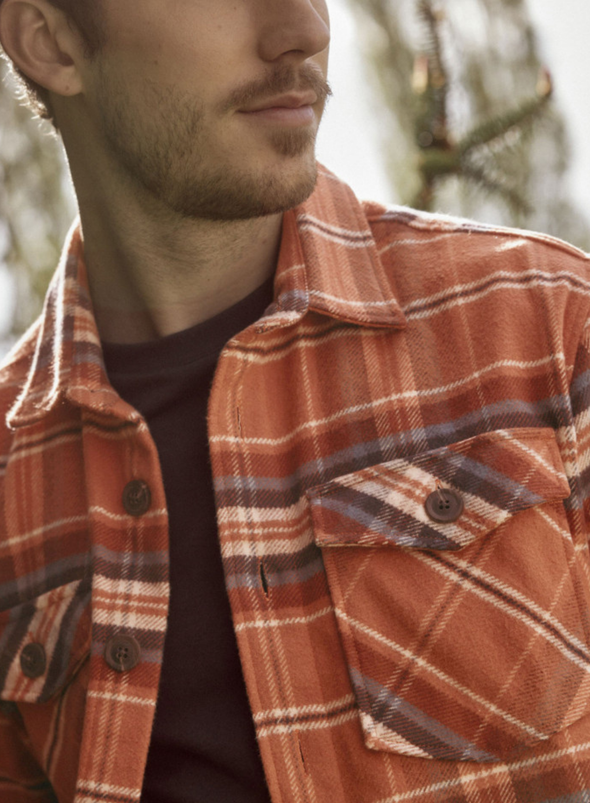 Flavigny Cotton Shirt in Brick Red & Ecru from Faguo