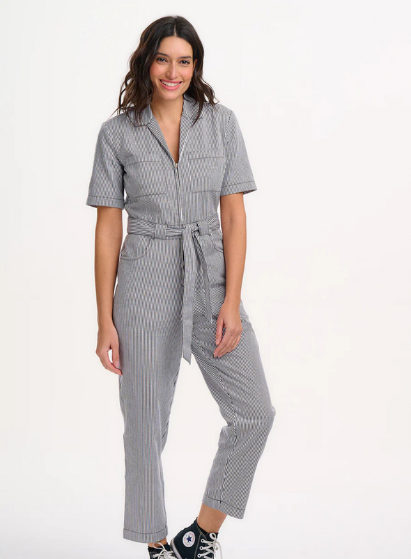 Meredith Boilersuit in Monochrome Stripe from Sugarhill