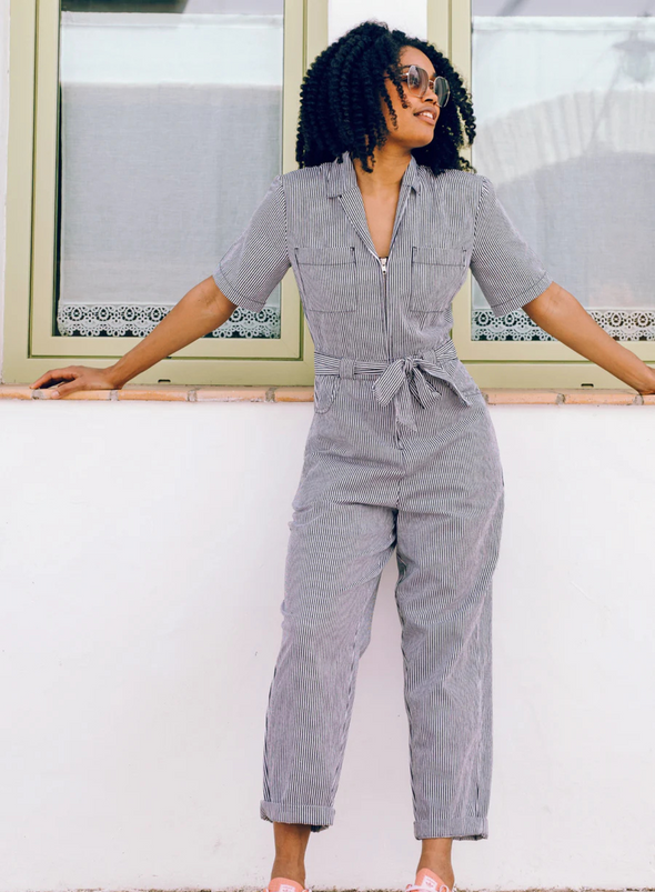 Meredith Boilersuit in Monochrome Stripe from Sugarhill