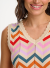 Rosy V-Neck Knit Vest in Cream, Rainbow Chevron Stripes from Sugarhill