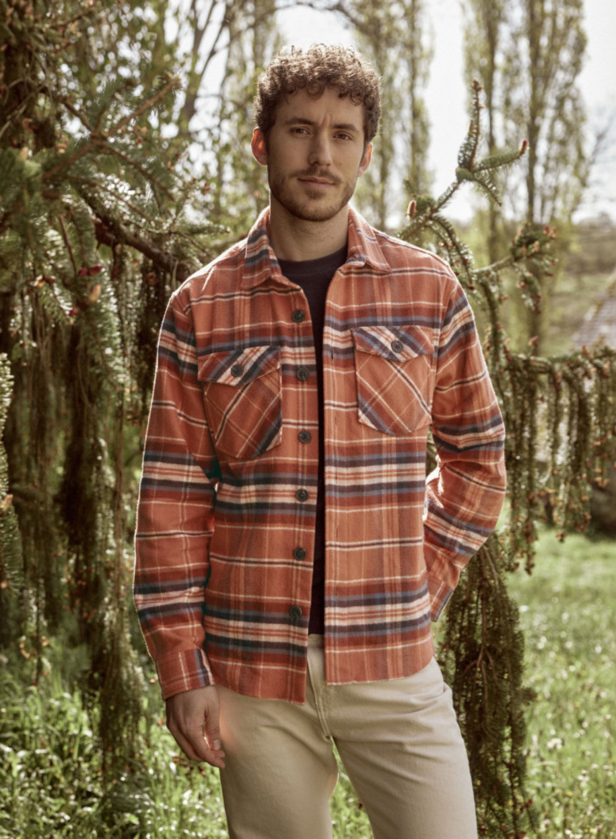 Flavigny Cotton Shirt in Brick Red & Ecru from Faguo