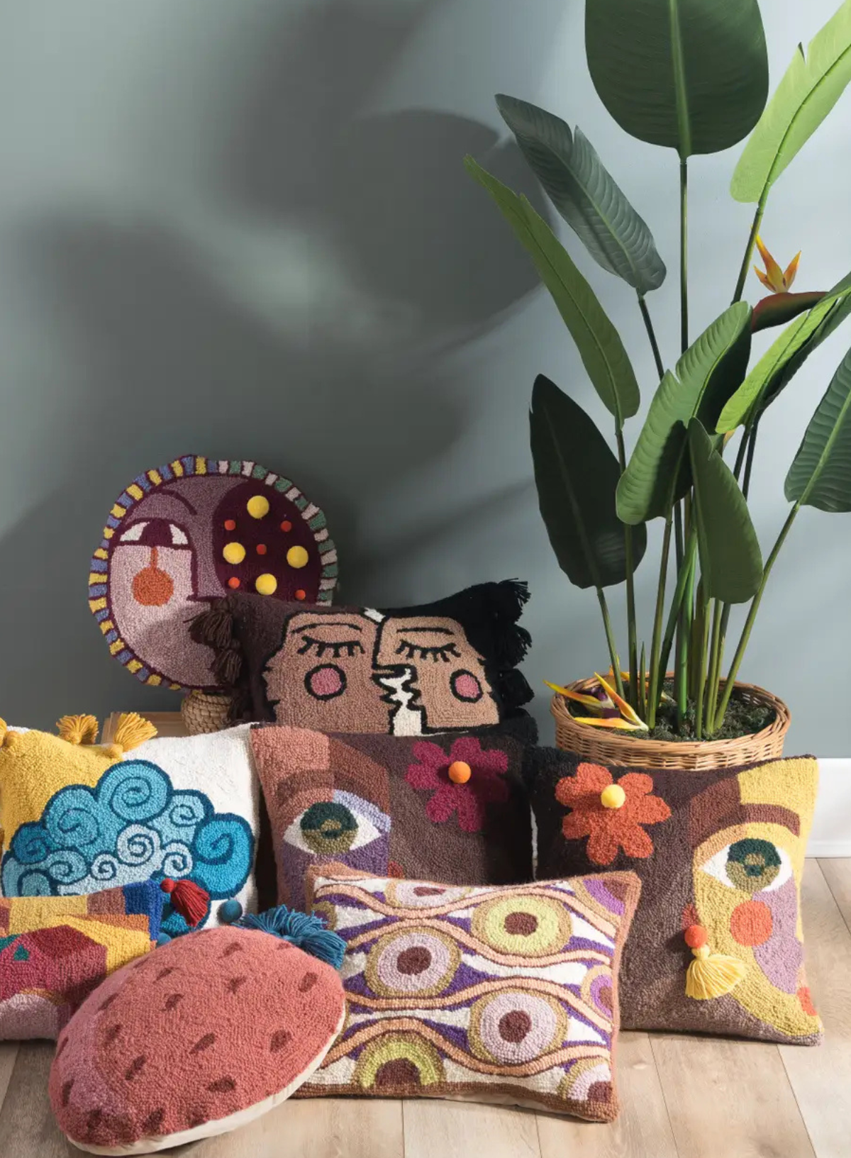 Ella Flower w/Pom Poms & Tassel Earg Hook Cushion from Peking Handicraft