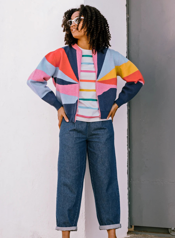 Solana Knitted Bomber in Multi Sunrays from Sugarhill