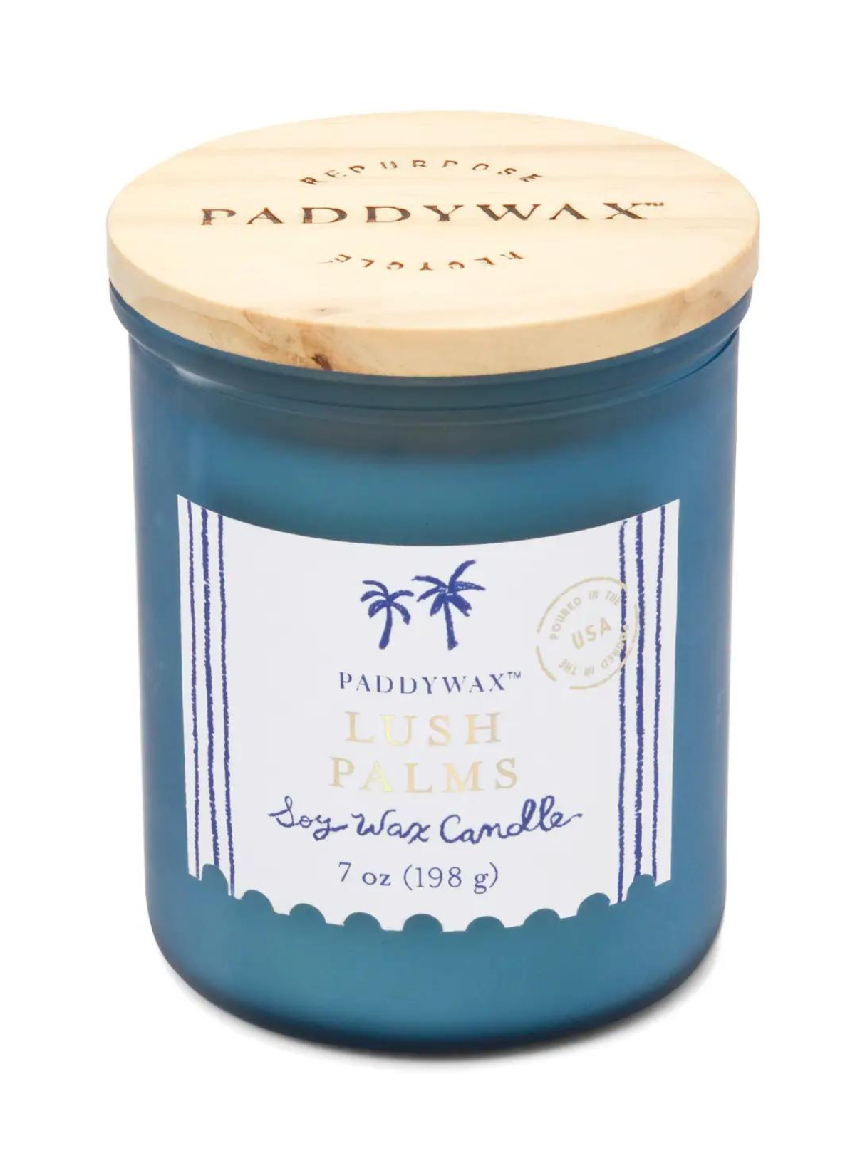 Coastal Glass Candle Sea Blue in Lush Palms from Paddywax
