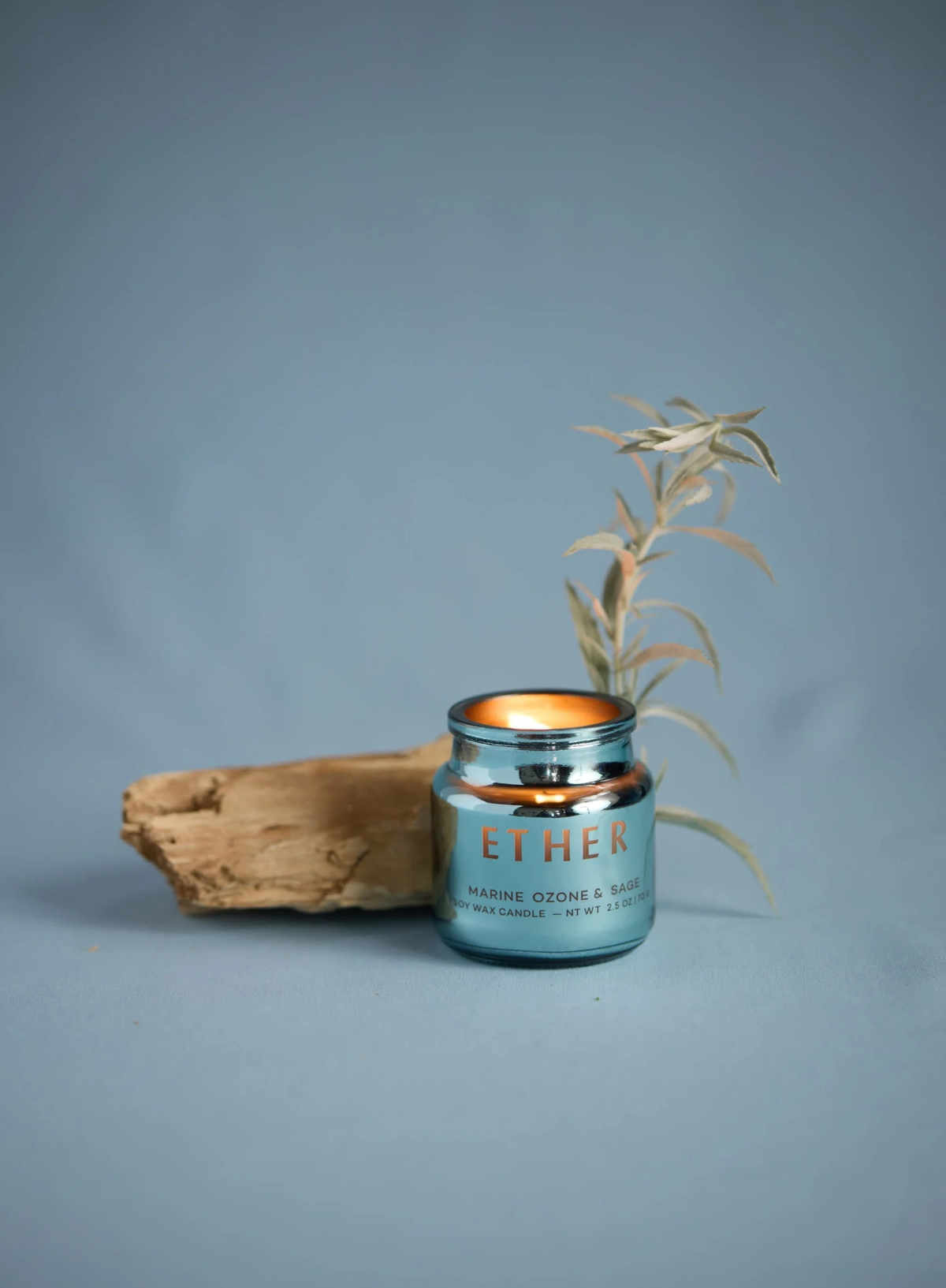 Chroma Ether Light Blue Metallic Glass Candle in Sea Salt & Sage from Paddywax