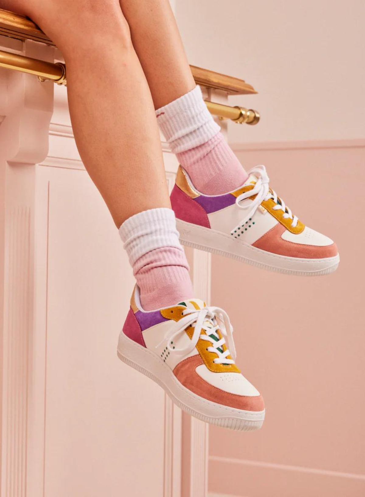 Baskets Basses Maxence Cuir, Rose, Blanc from M.Moustache