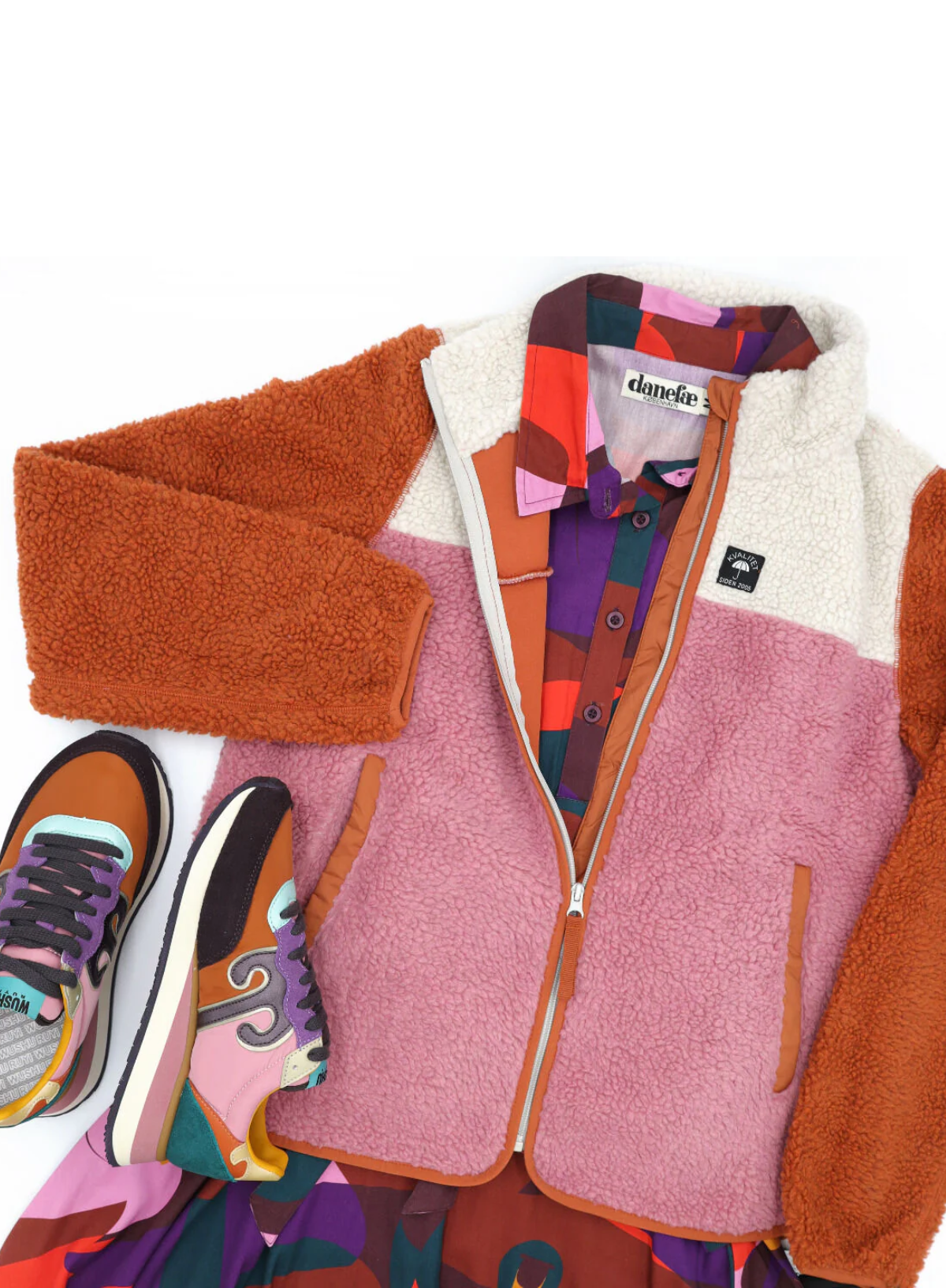 Danefae Danebirk Fleece Zip-Up Rust/Lt Beige/Old Rose