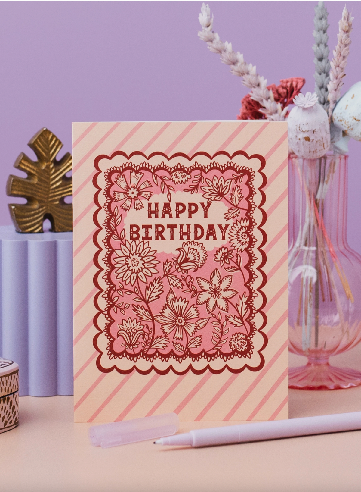 Jessie Maeve Indian Floral Pink Birthday Card