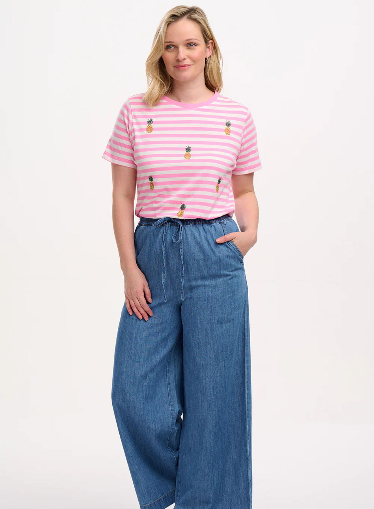 Roksanda Wide Leg Trousers in Mid Blue Denim from Sugarhill