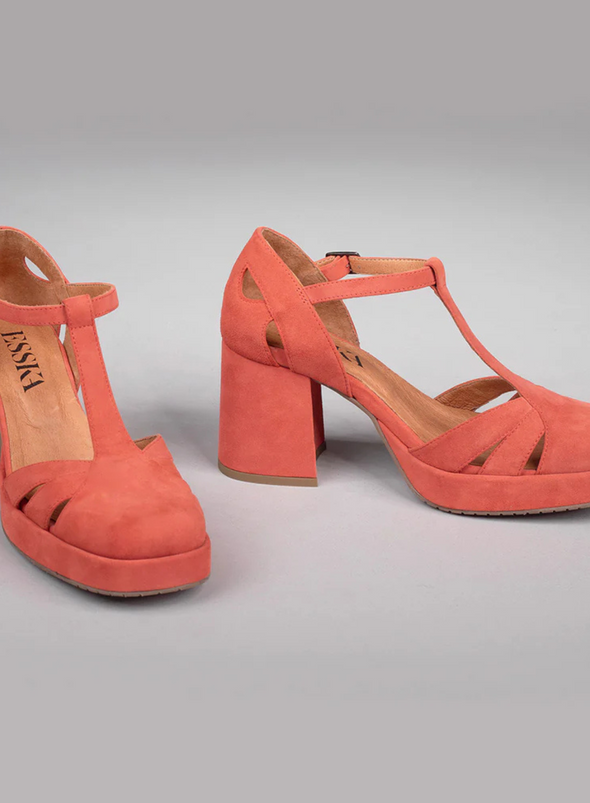 Chaza Heels in Coral Suede from Esska