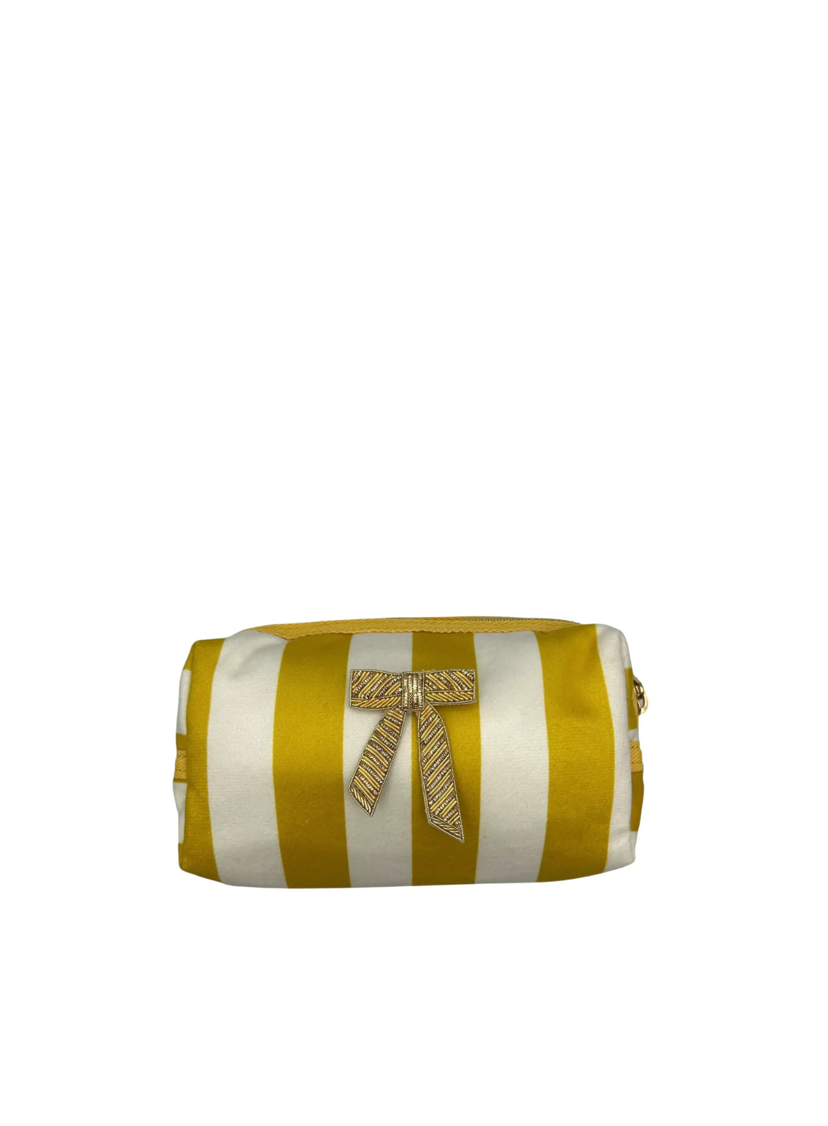 Yellow Stripe Makeup Bag & Bow Brooch from Sixton