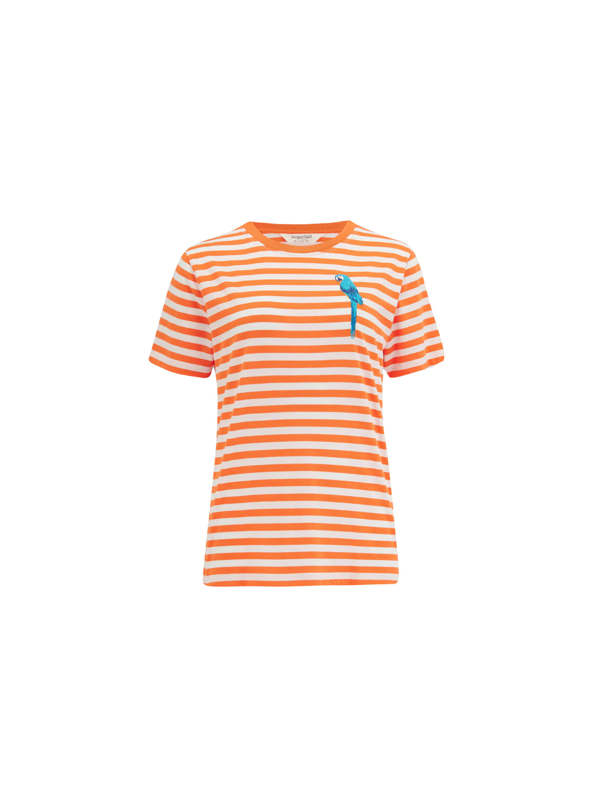 Sugarhill Brighton Maggie T-Shirt in Off-White/Orange Stripy Parrot