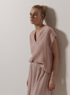 Camelia V-Neck Cap Sleeve Top in Pale Pink from Yerse