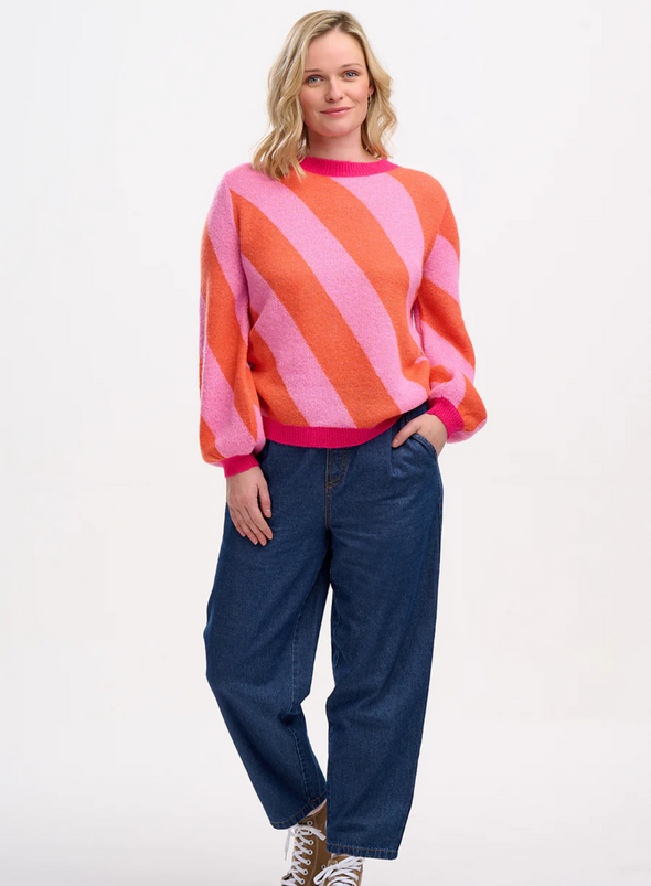 Essie Jumper in Pink/Orange Diagonal Stripe from Sugarhill