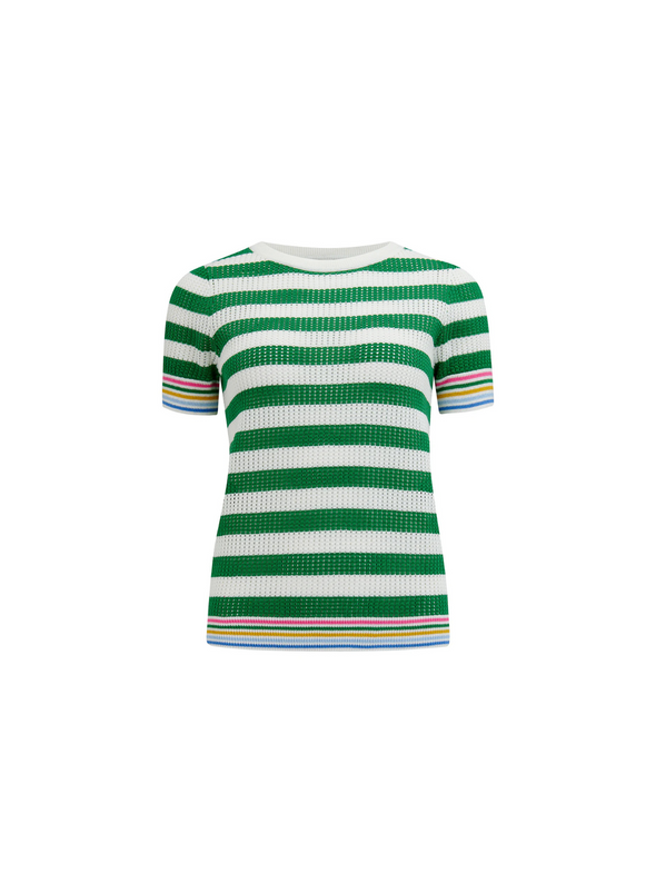 Arden Knit Top in Green/Off-White, Rainbow Tipping from Sugarhill