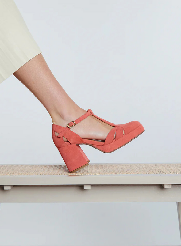 Chaza Heels in Coral Suede from Esska