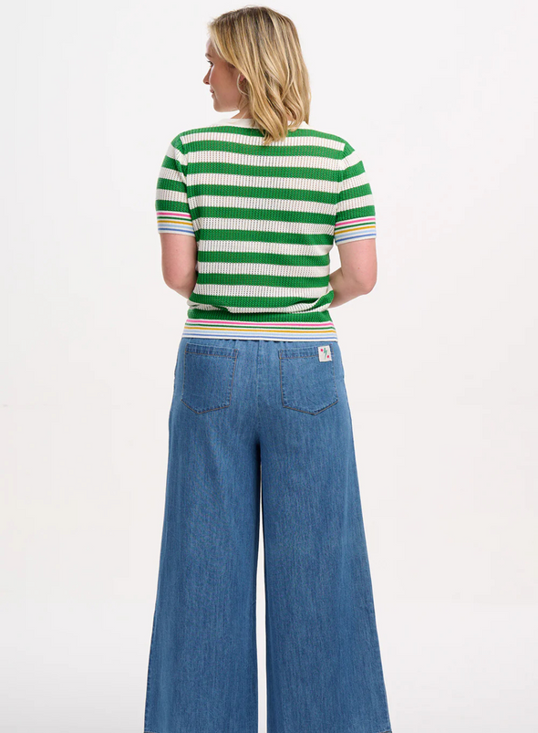 Arden Knit Top in Green/Off-White, Rainbow Tipping from Sugarhill
