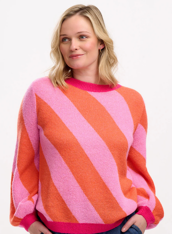 Essie Jumper in Pink/Orange Diagonal Stripe from Sugarhill
