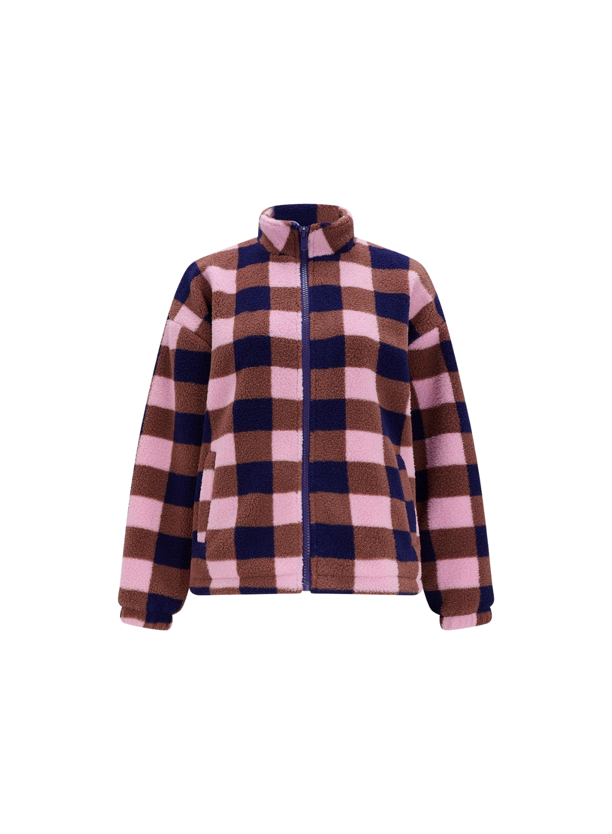 SugarhillI Hartley Zip Up Fleece in Navy and Pink Check