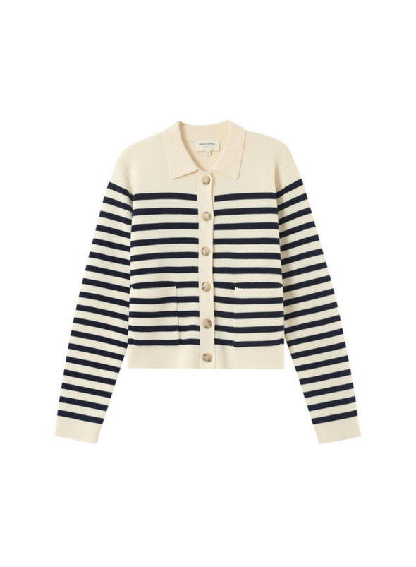 Pam Cardigan in Ecru Stripe from Grace & Mila