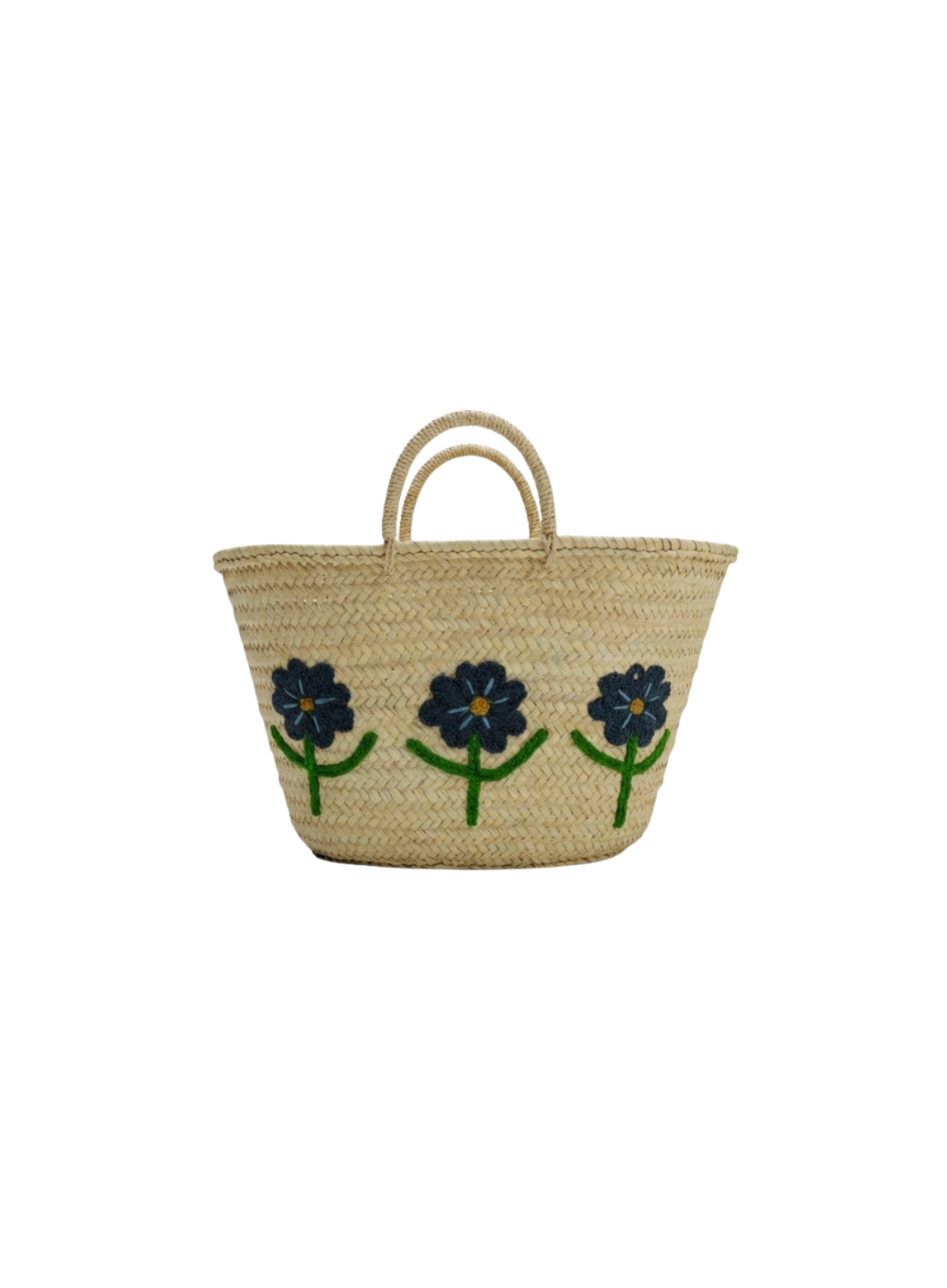 Melecraft Woven Straw Tote Bag in Embroidered Blue Floral