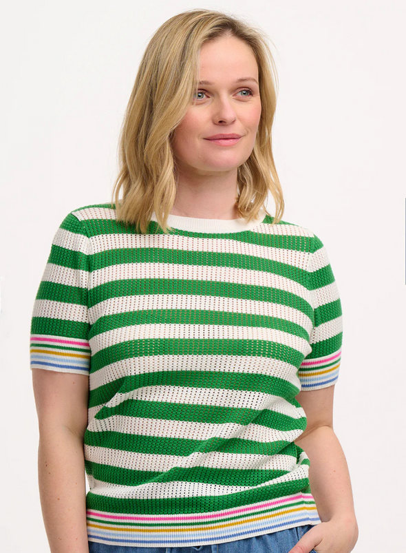 Arden Knit Top in Green/Off-White, Rainbow Tipping from Sugarhill