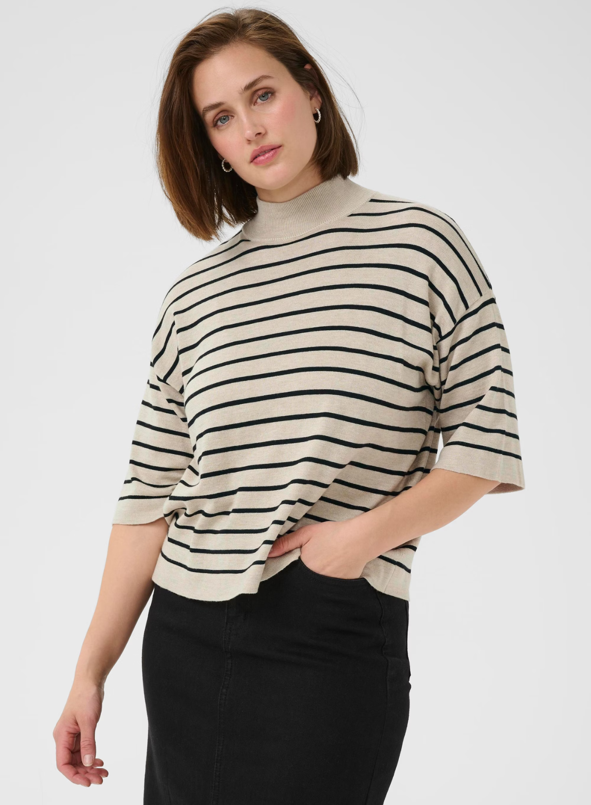 Lizza Striped Turtleneck in Feather Gray/Bl from Kaffe