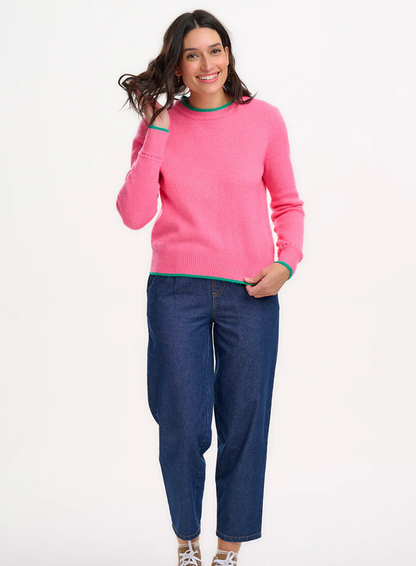 Helena Jumper in Pink, Contrast Tipping from Sugarhill