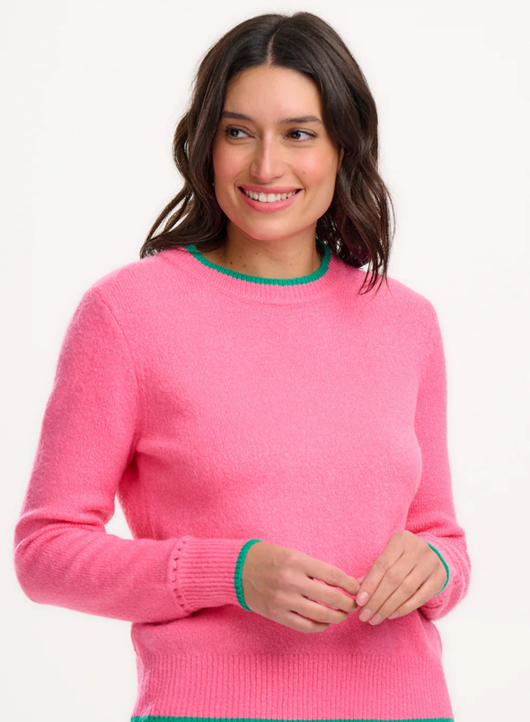 Helena Jumper in Pink, Contrast Tipping from Sugarhill
