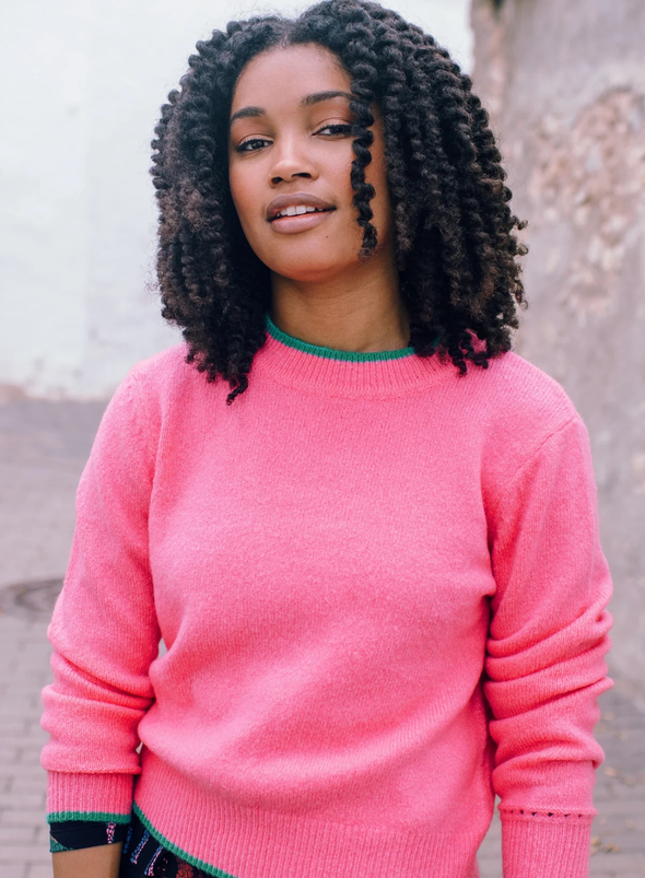 Helena Jumper in Pink, Contrast Tipping from Sugarhill