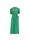 Carlota Midi Dress in Green, Folk Floral Embroidery from Sugarhill