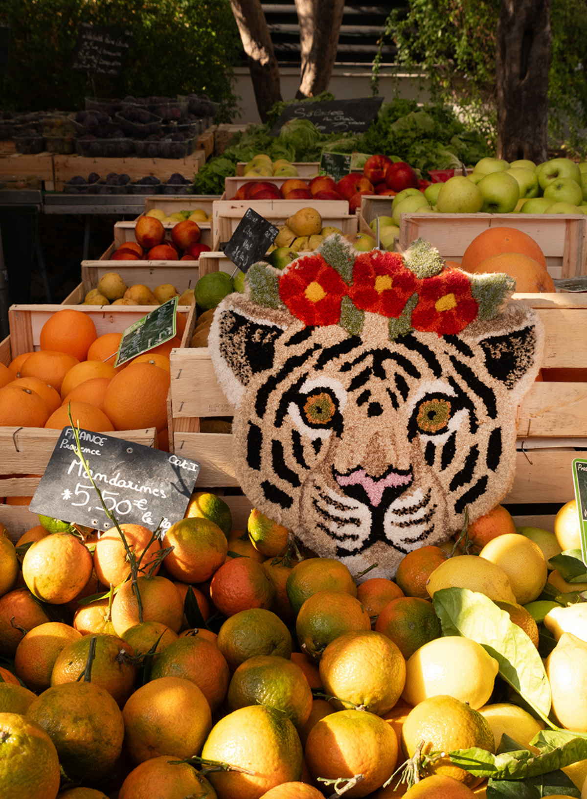 Floral White Tiger Head Rug from Doing Goods