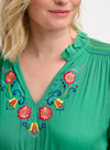 Carlota Midi Dress in Green, Folk Floral Embroidery from Sugarhill