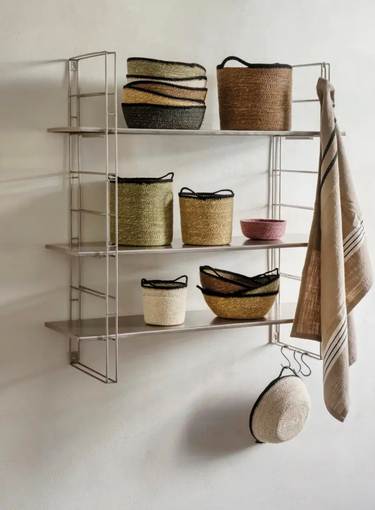 Seagrass Basket with Handles Charcoal, Walnut, Sage from Madam Stoltz