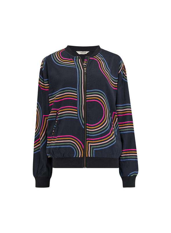 Bobbi Bomber Jacket in Black, Retro Racer from Sugarhill