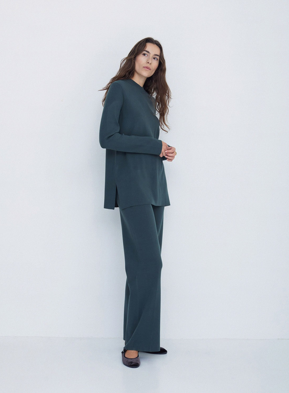 Lavander Wide Leg Trousers in Khaki from Yerse