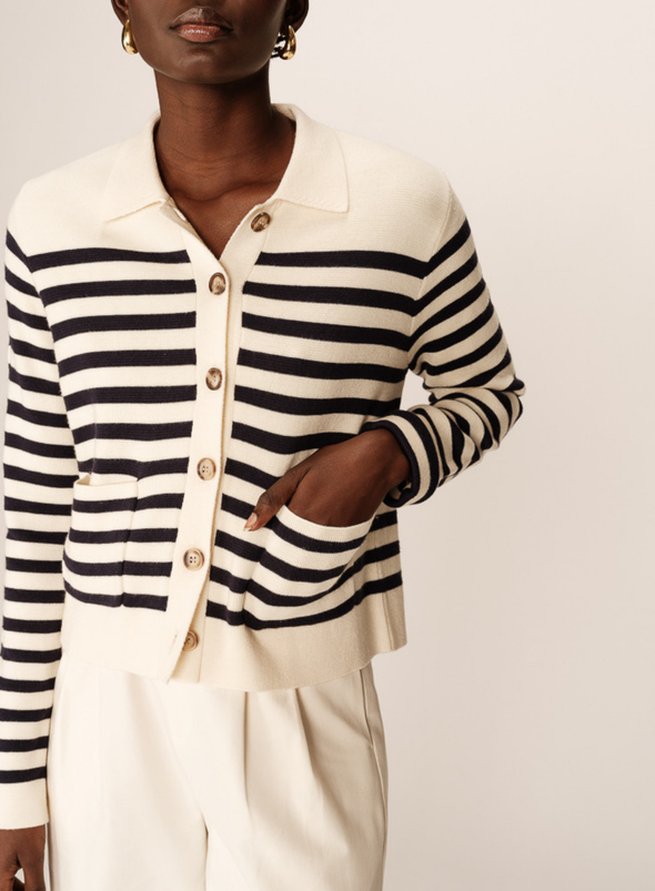 Pam Cardigan in Ecru Stripe from Grace & Mila