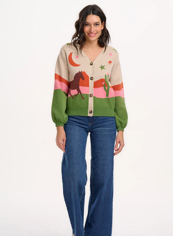 Adrian Cardigan in Oatmeal, Desert Cowgirl from Sugarhill