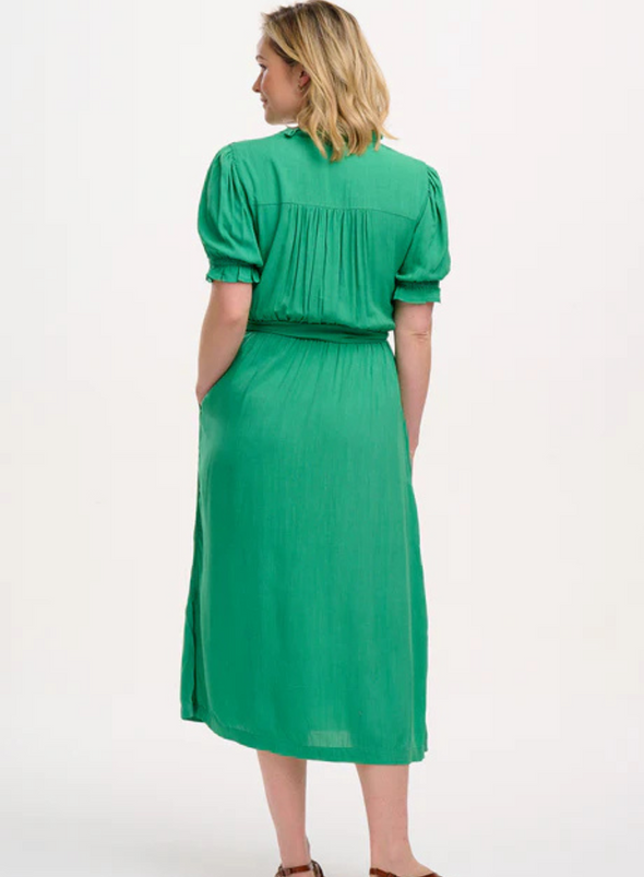 Carlota Midi Dress in Green, Folk Floral Embroidery from Sugarhill
